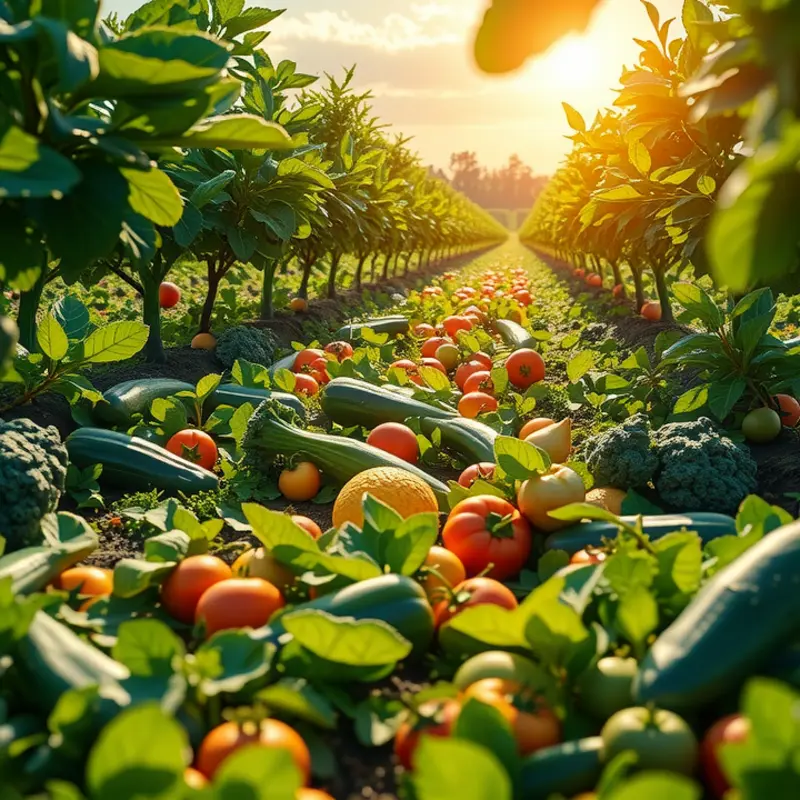 A sunlit field of organic produce, symbolizing health and nutrition.