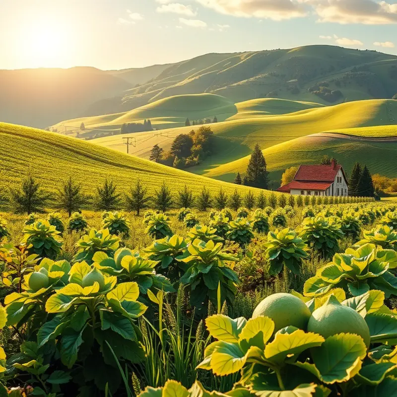 A lush organic field showcasing vibrant vegetables and fruits.
