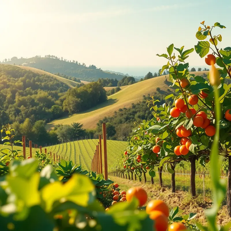 A sunlit field filled with fresh vegetables and fruits.