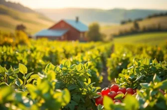 A beautiful landscape of fresh vegetables and fruits growing in a sunlit field.