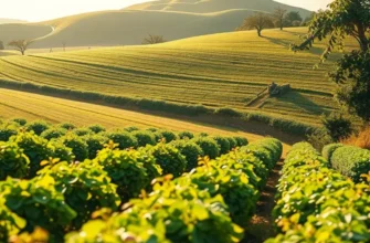 A beautiful landscape showcasing an array of organic fruits and vegetables in a lush and vibrant environment.