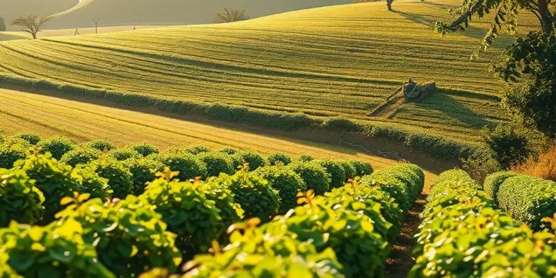 A beautiful landscape showcasing an array of organic fruits and vegetables in a lush and vibrant environment.