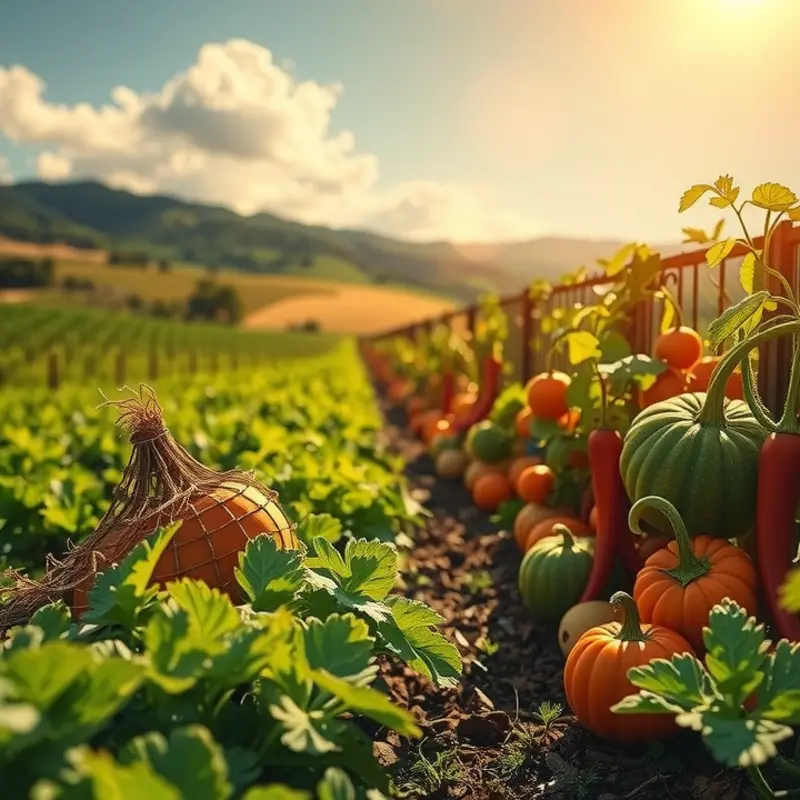 A vibrant sunlit field brimming with fresh organic produce, symbolizing the essence of plant-based eating.