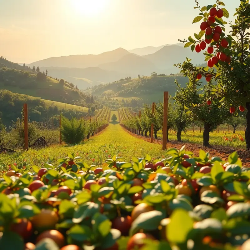 A sunlit field showcasing organic fruits and vegetables.