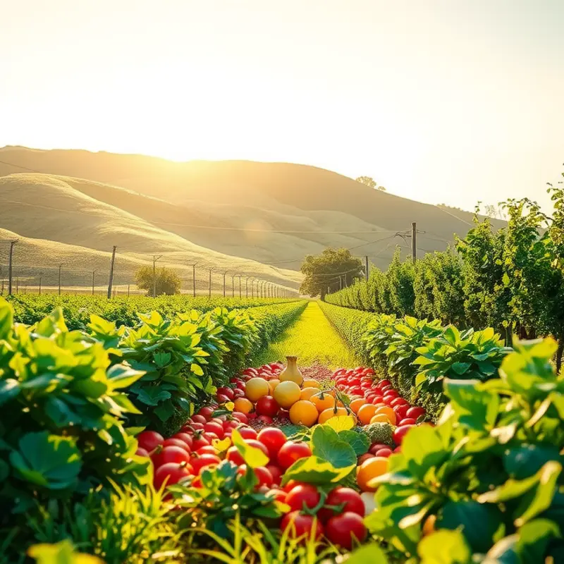 A sunlit field filled with fresh vegetables and fruits, embodying the essence of healthy cooking.