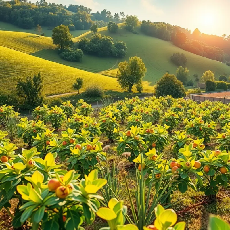 A picturesque orchard showcasing vibrant fruits and vegetables amidst the beauty of nature.