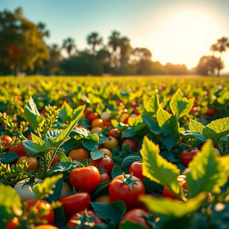 A sunlit field showcasing vibrant vegetables and fruits, emphasizing the essence of organic produce.