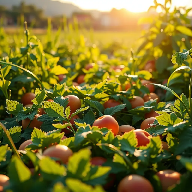 A sunlit field showcasing vibrant vegetables and fruits, emphasizing the essence of organic produce.