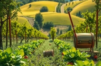 A photorealistic image depicting a vibrant landscape filled with fresh vegetables and fruits, surrounded by green hills and sunlight.