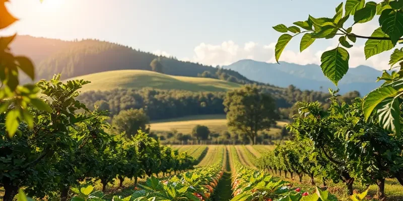 A scenic view of an orchard filled with a variety of vibrant root vegetables.
