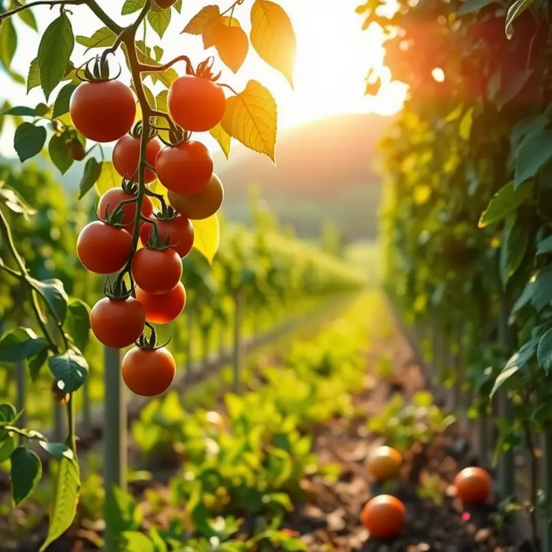 Healthy tomato plants thriving in a sunlit field.