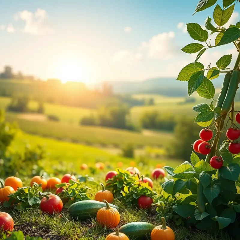 A sunlit orchard filled with fresh, organic produce.