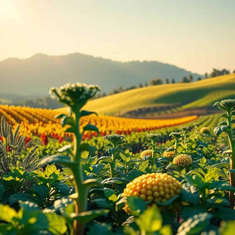 A field filled with vibrant vegetables and fruits, showcasing nature’s bounty.