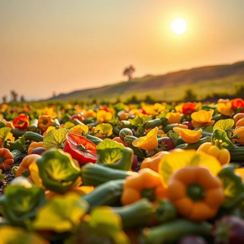 A sunlit orchard bursting with organic fruits and vegetables.