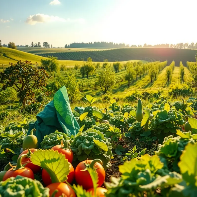 A sunlit orchard filled with vibrant vegetables and fruits, depicting nature’s organic abundance.