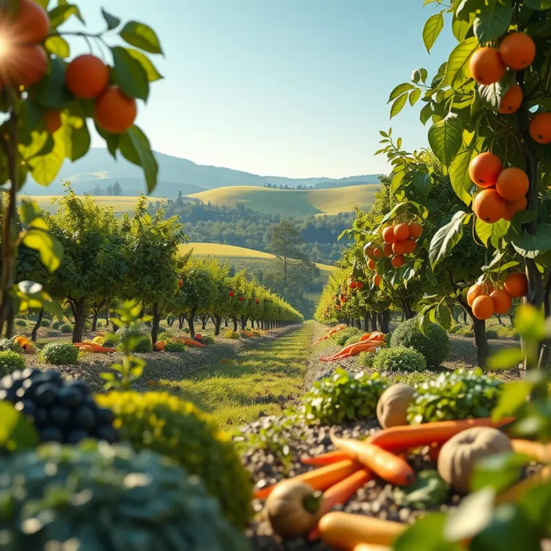 A vibrant landscape showcasing natural organic produce in a serene setting.