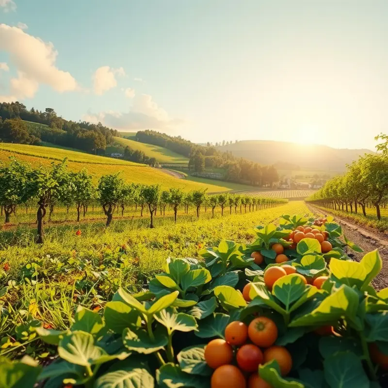 A sunlit orchard filled with vibrant, organic vegetables, showcasing the essence of freshness.