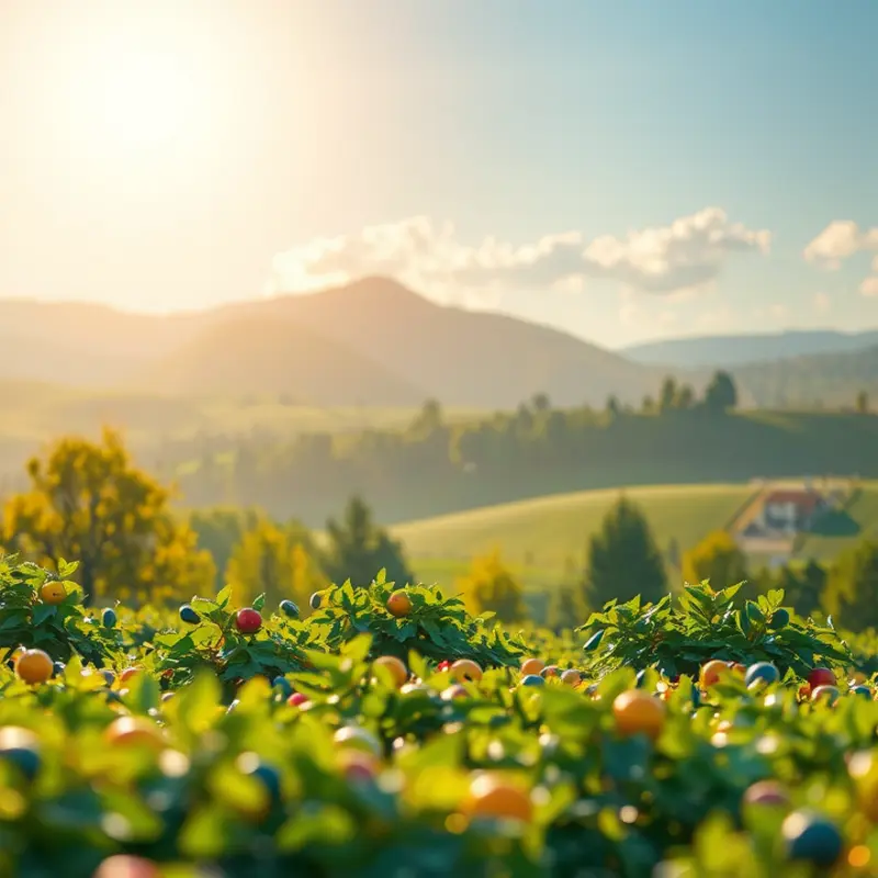 A sunlit field showcasing fresh vegetables and fruits.
