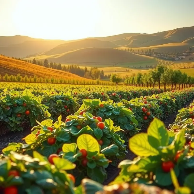 A lush landscape filled with vibrant fruits and vegetables, emphasizing the importance of colorful foods in nutrition.