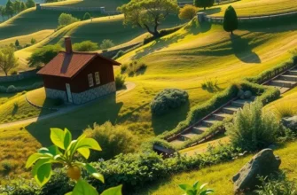 A picturesque landscape featuring vibrant vegetables and fruits in a lush, green field.