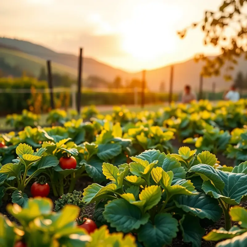 A sunlit field abundant with fruits and vegetables illustrates the freshness of natural produce.