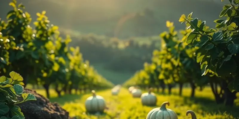 A beautiful sunlit orchard with vibrant organic produce illustrating the importance of proper food management.