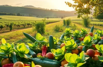 A rich landscape illustrating the abundance of fruits and vegetables in nature