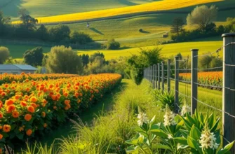 A picturesque field filled with fresh vegetables and fruits under warm sunlight.