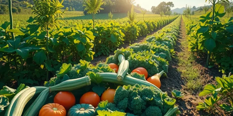 A breathtaking sunlit field representing abundant organic produce, emphasizing health and sustainability.