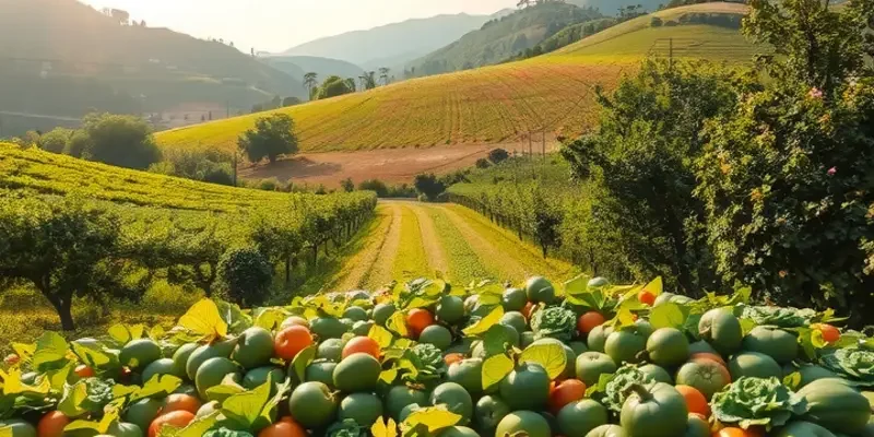 Photorealistic image of an expansive field filled with organic vegetables and vibrant fruits, capturing the essence of healthy nutrition.