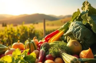 A vibrant orchard with organic fruits and vegetables, symbolizing weekend food preparation and healthy nutrition.