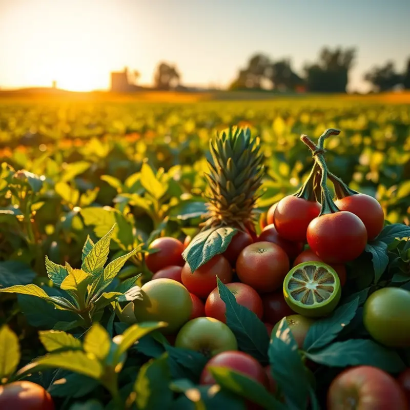A sunlit landscape filled with vibrant fruits and vegetables, symbolizing natural health.