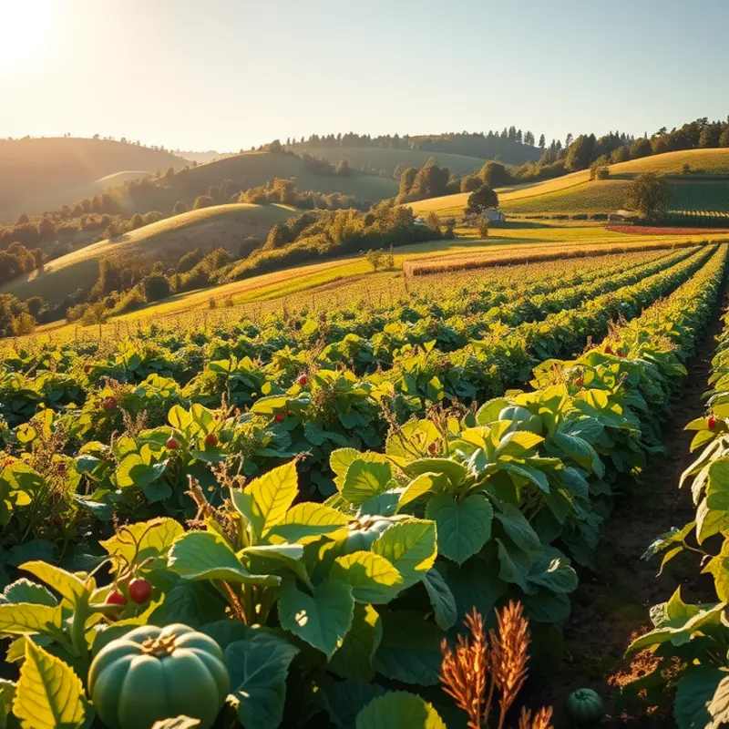 A vibrant, sunlit field showcasing an abundance of whole foods.