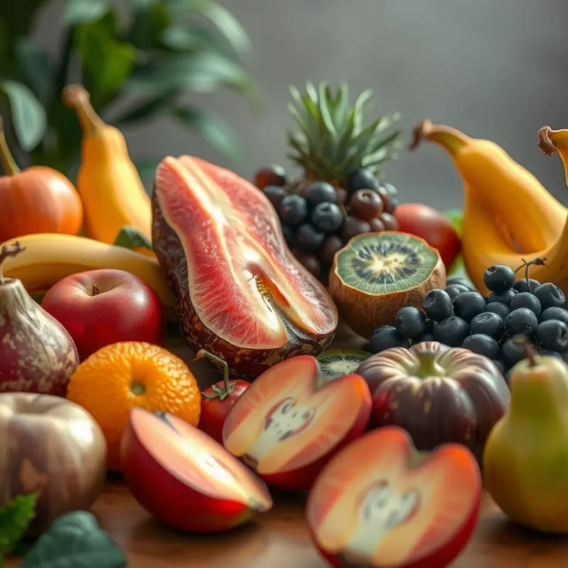 A sunlit orchard filled with vibrant fruits, highlighting the beauty of whole fruits.