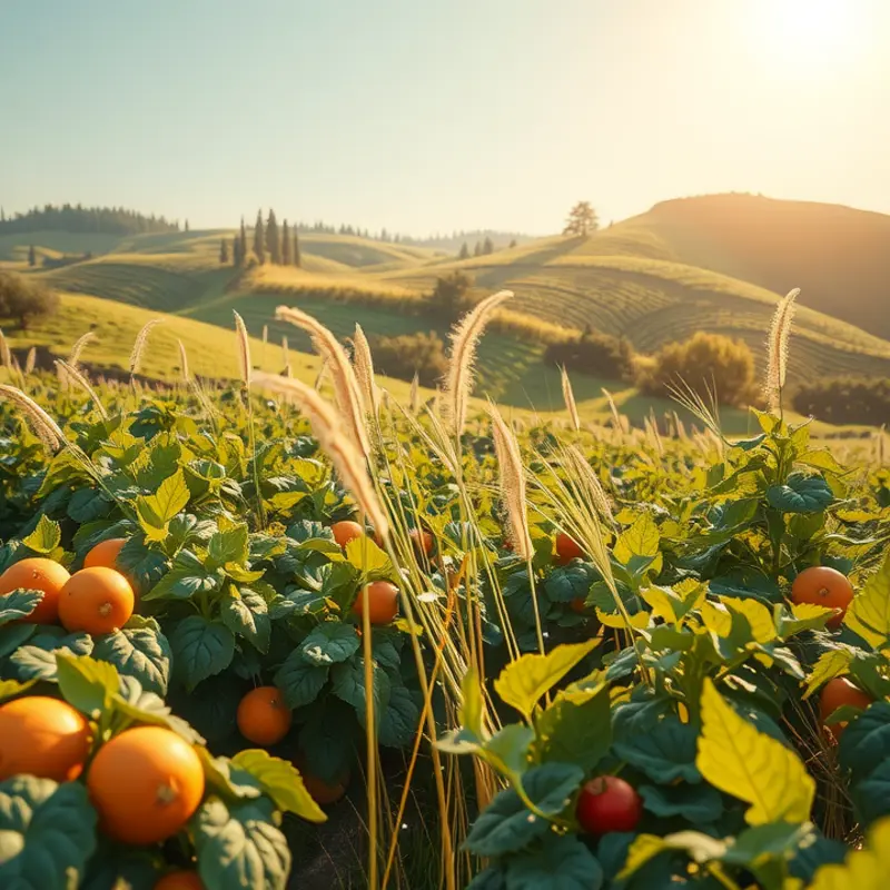 A vibrant orchard brimming with fresh fruits and vegetables.