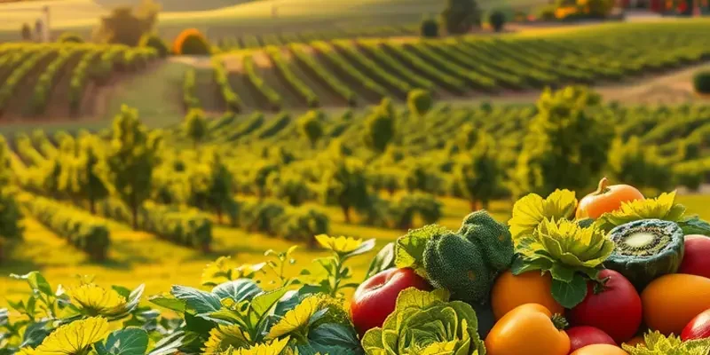 Natural landscape featuring fresh produce, representing the concept of whole food nutrition.