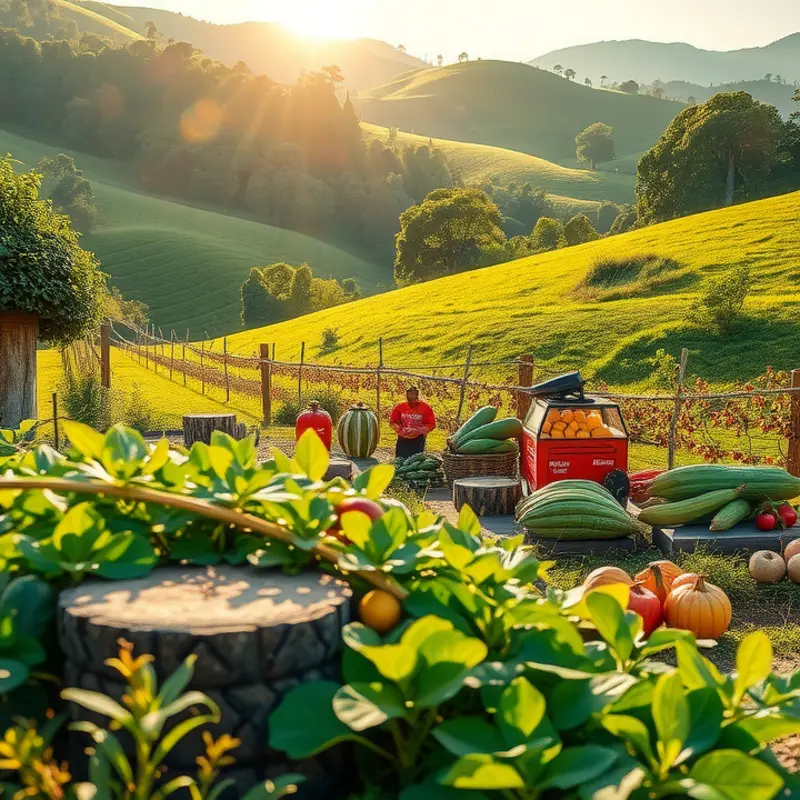 A scenic view showcasing a lush field filled with fresh fruits and vegetables, embodying the essence of whole food nutrition.