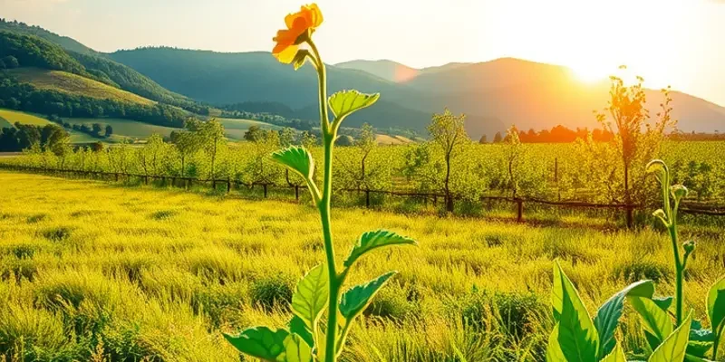 A lush orchard filled with fresh fruits and vegetables, symbolizing healthy nutrition.