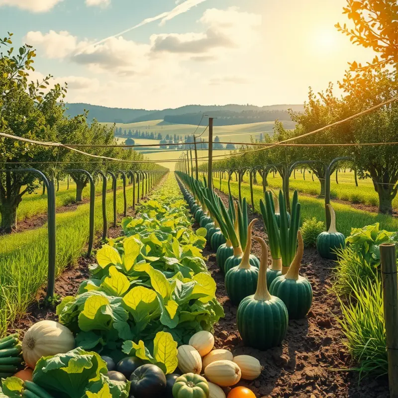 A sunlit orchard, vibrant with fresh produce, symbolizing nourishment and balance.