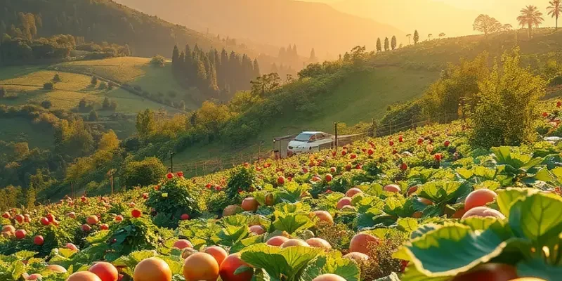 A lush vegetable orchard filled with various vibrant vegetables basking in sunlight.
