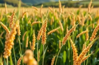 A vibrant field of ancient grains with rolling hills under a clear sky, celebrating natural beauty and abundance.