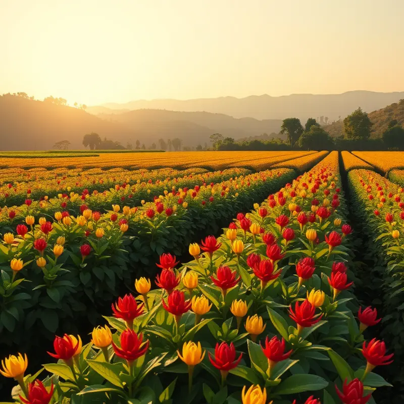 Lush spice fields bursting with color and life.