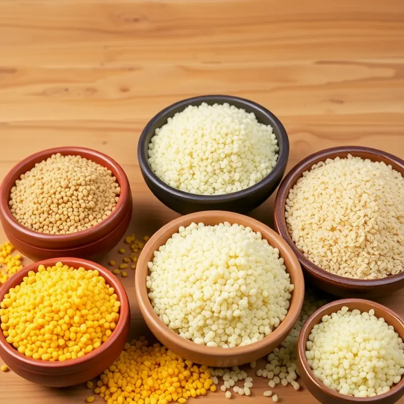 An inviting display of different couscous types ready for cooking.