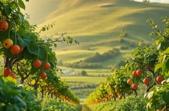 Sunlit field filled with colorful, healthy vegetables and fruits.