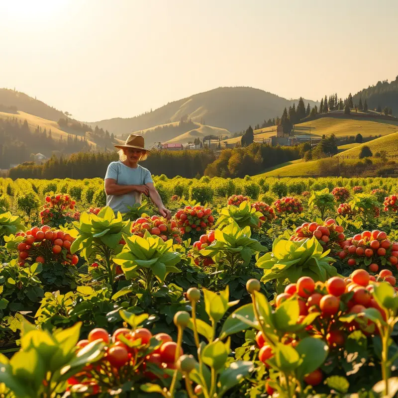 A sunlit orchard showcasing the natural abundance of avocados and other produce.