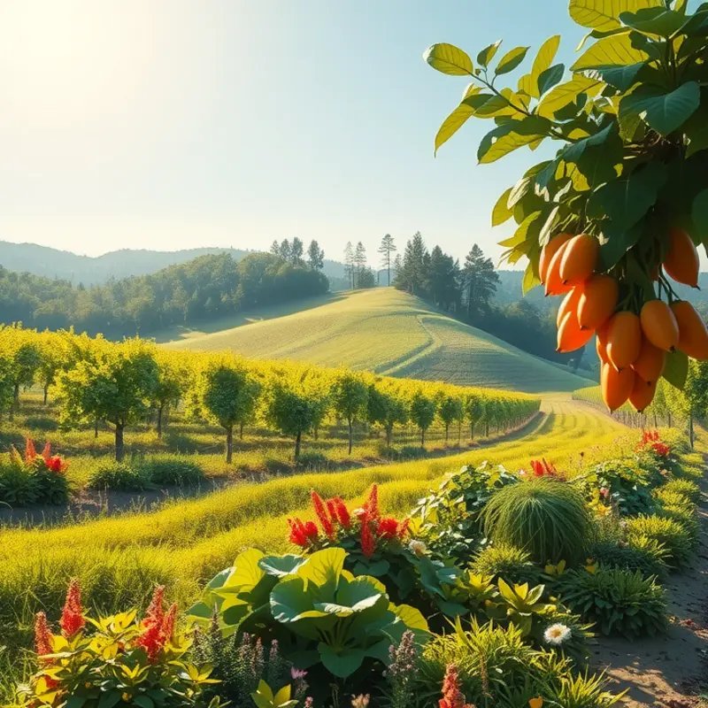 A vibrant landscape showcasing the abundance of organic fruits and vegetables.