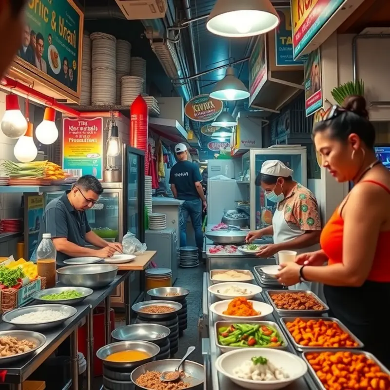 An exciting street food market in Bangkok, showcasing the vibrant culinary culture.