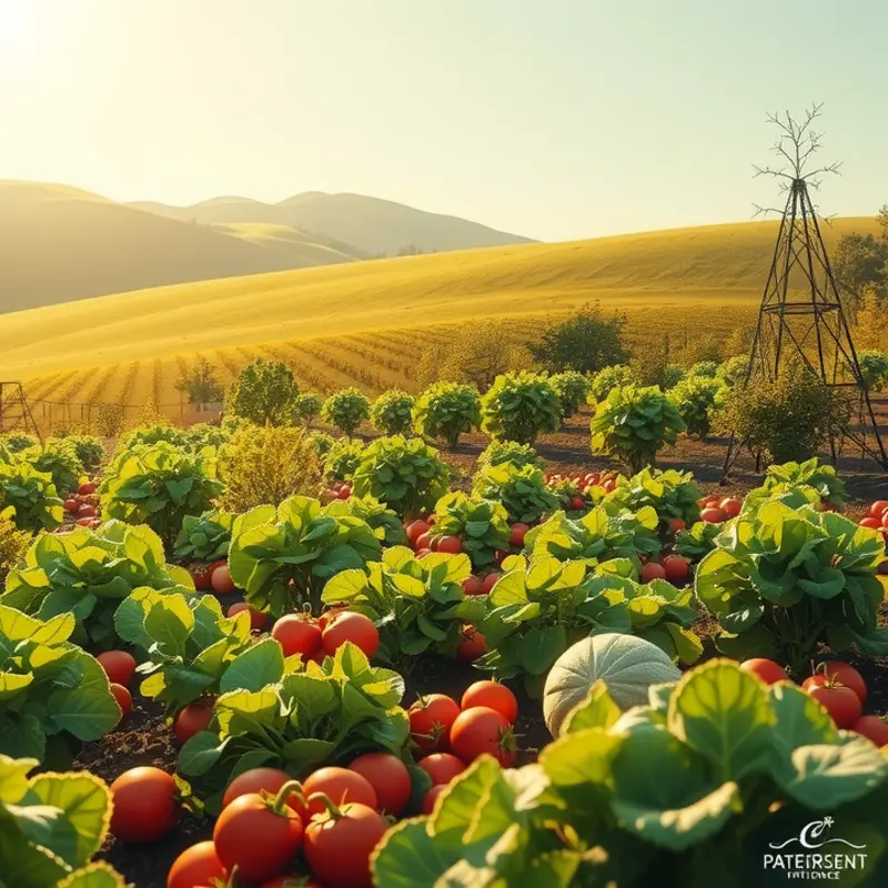 A sunlit field brimming with fresh organic produce.