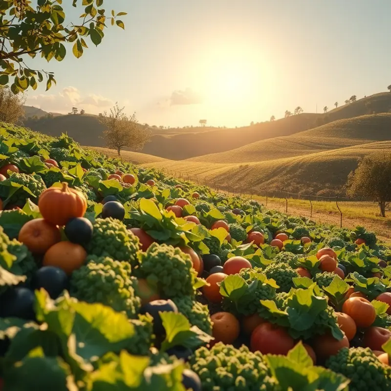 A serene orchard filled with vibrant vegetables and fruits representing healthy meal options.