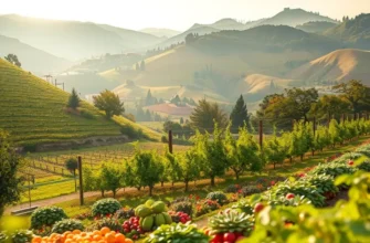 A scenic view of a bountiful field filled with organic fruits and vegetables.